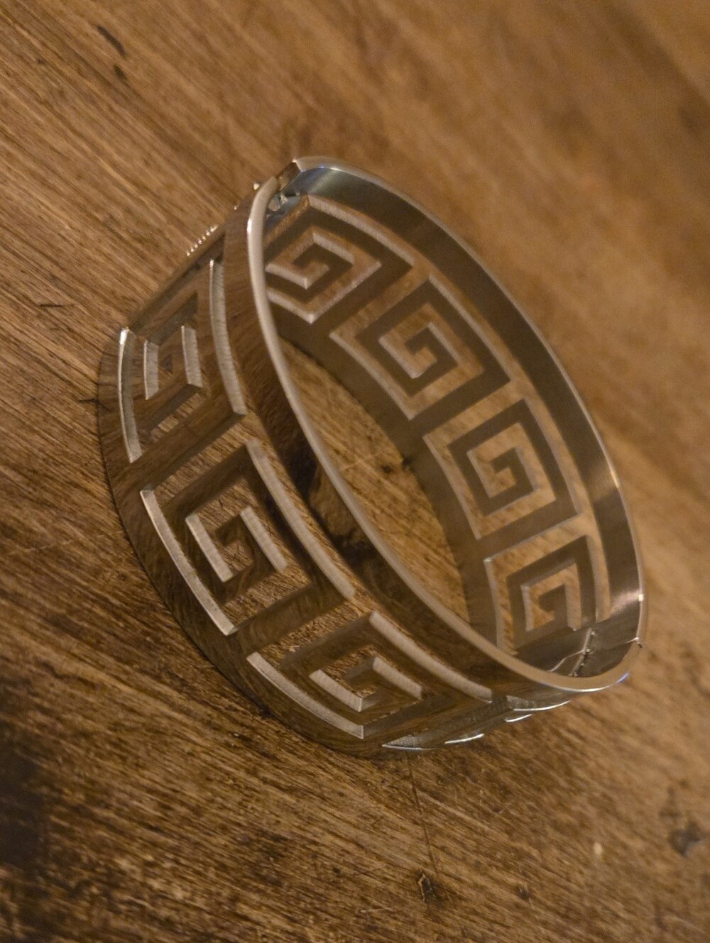 Stanless Steel Greek Key Cutout Bangle Bracelet